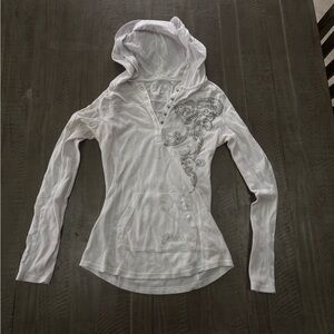 Guess White Embroidered Hoodie
